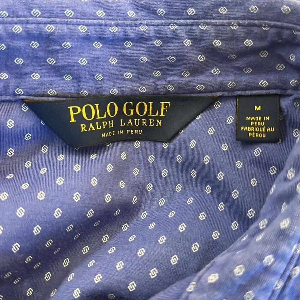 Polo Golf Ralph Lauren Blue Geometric Print Golf Shirt Men's Size M Medium  Blue